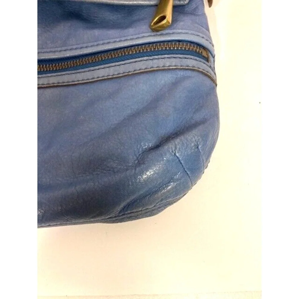 Vintage‎ Fossil Cowhide Leather Fold-Over Denim Blue Shoulder Bag Hobo